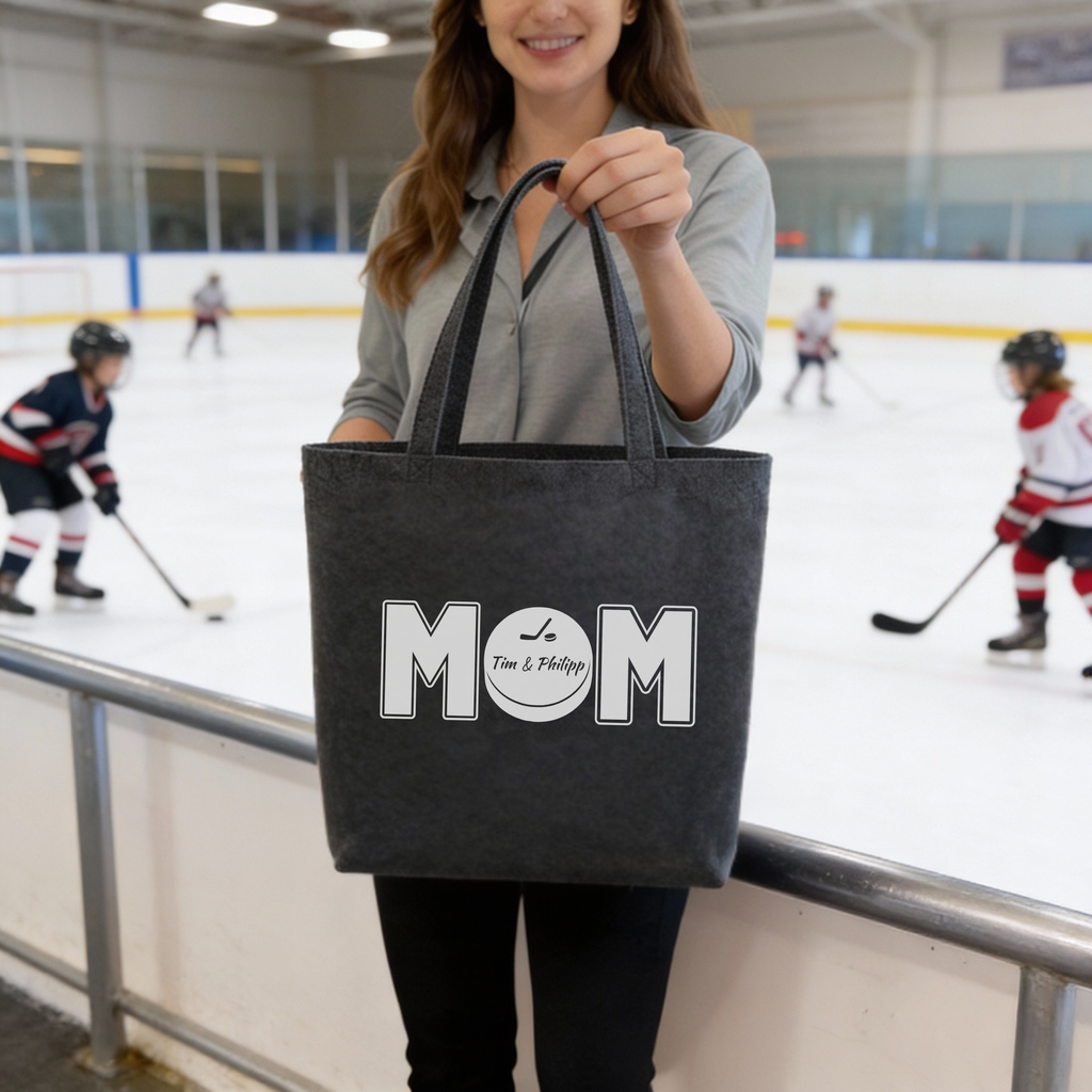 Personalized felt hockey bag MOM, dark grey