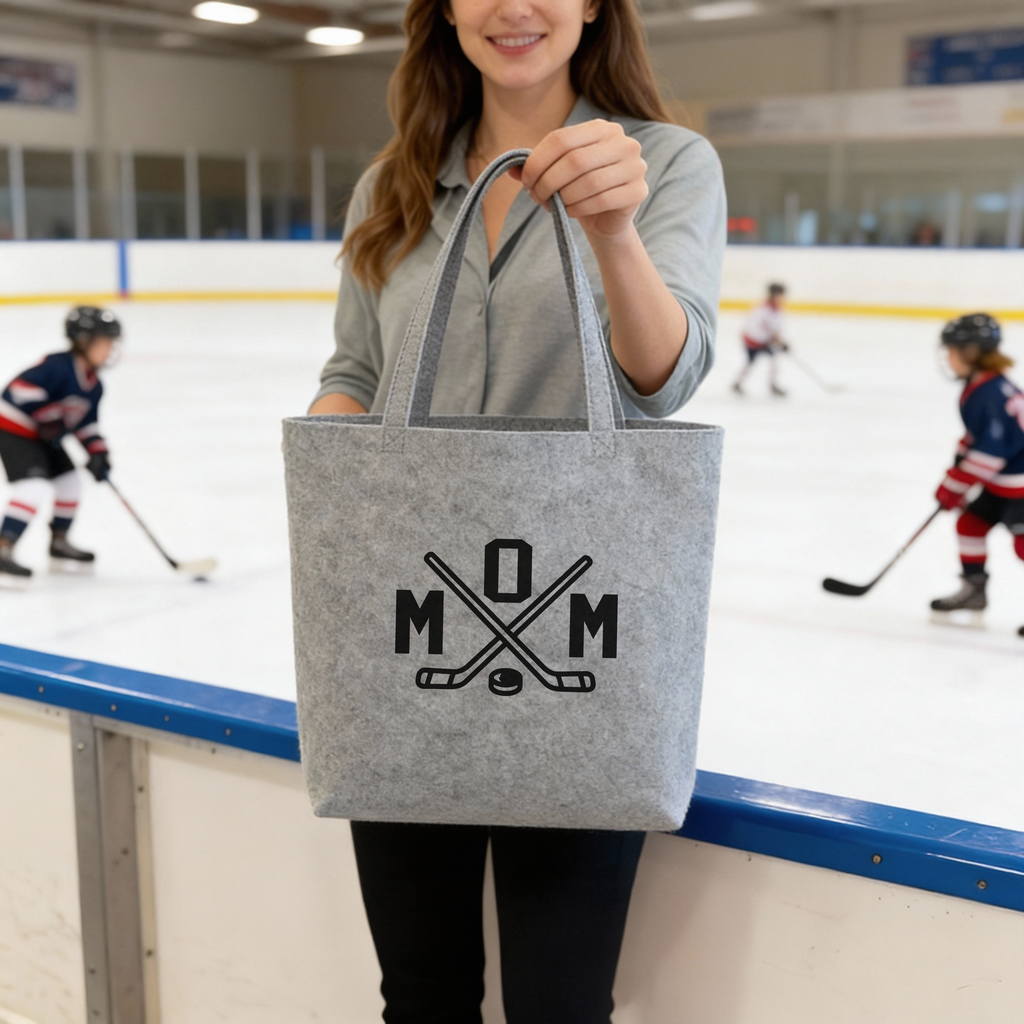Filztasche Hockey MOM Schlägerkreuz hellgrau