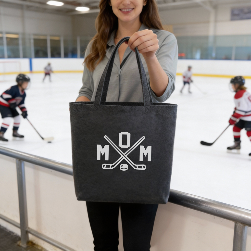 Felt bag Hockey MOM stick cross dark grey
