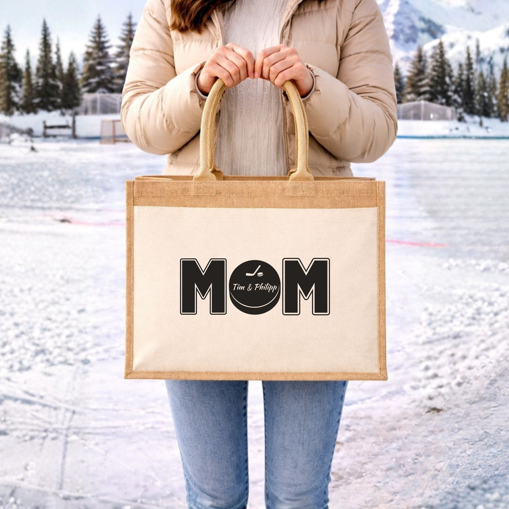 Jute bag Hockey MOM stick cross personalized