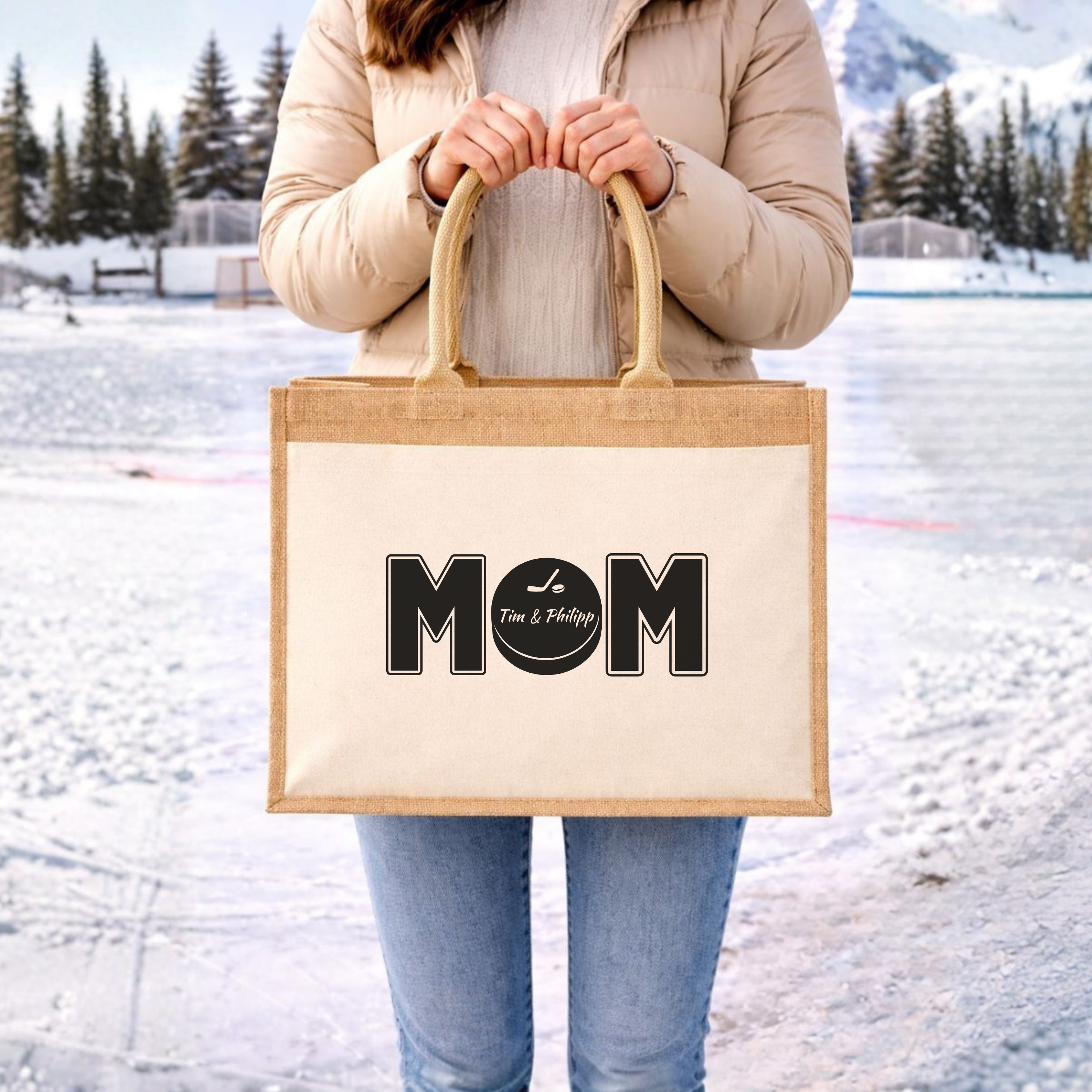 Jute bag Hockey MOM stick cross personalized