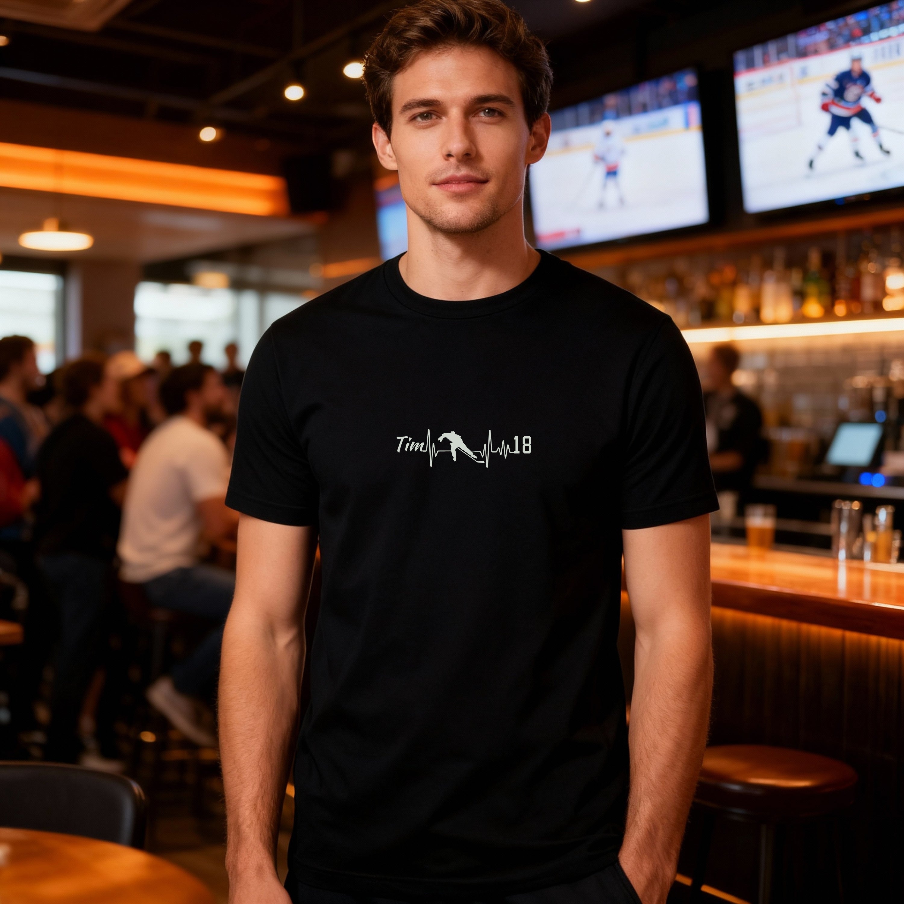 Black T-shirt, ice hockey, heartbeat