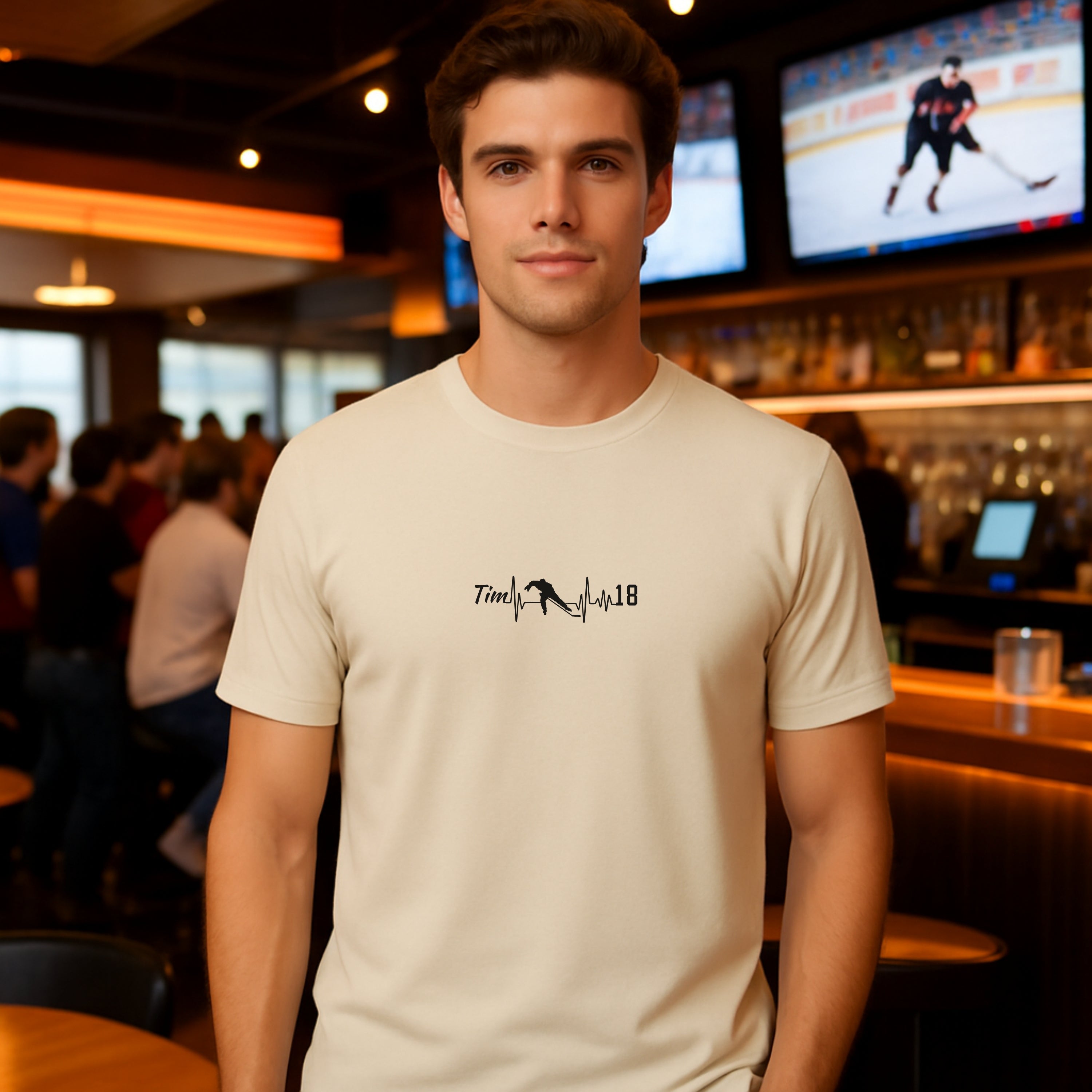 Beige T-shirt, ice hockey heartbeat
