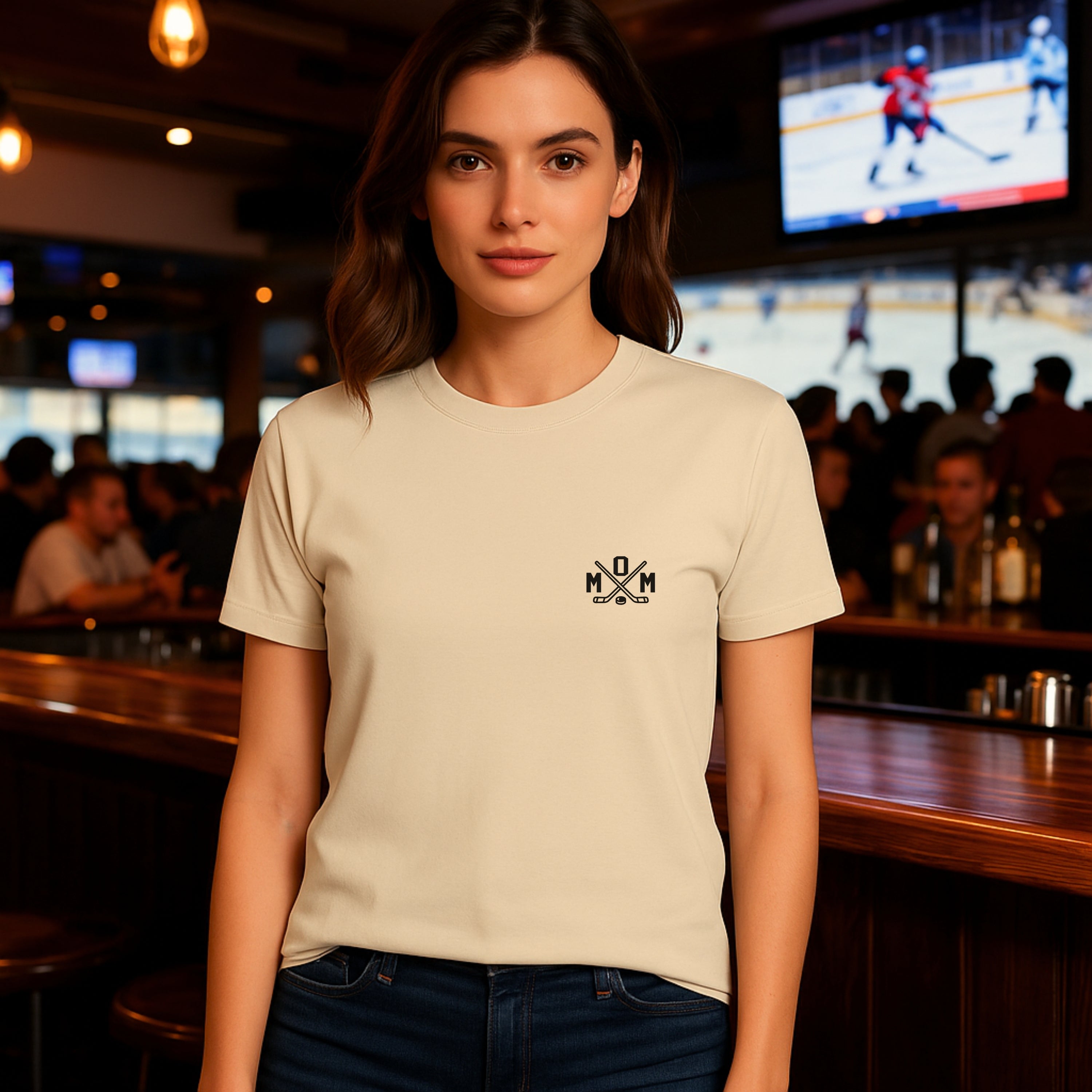 Beige hockey T-shirt for moms