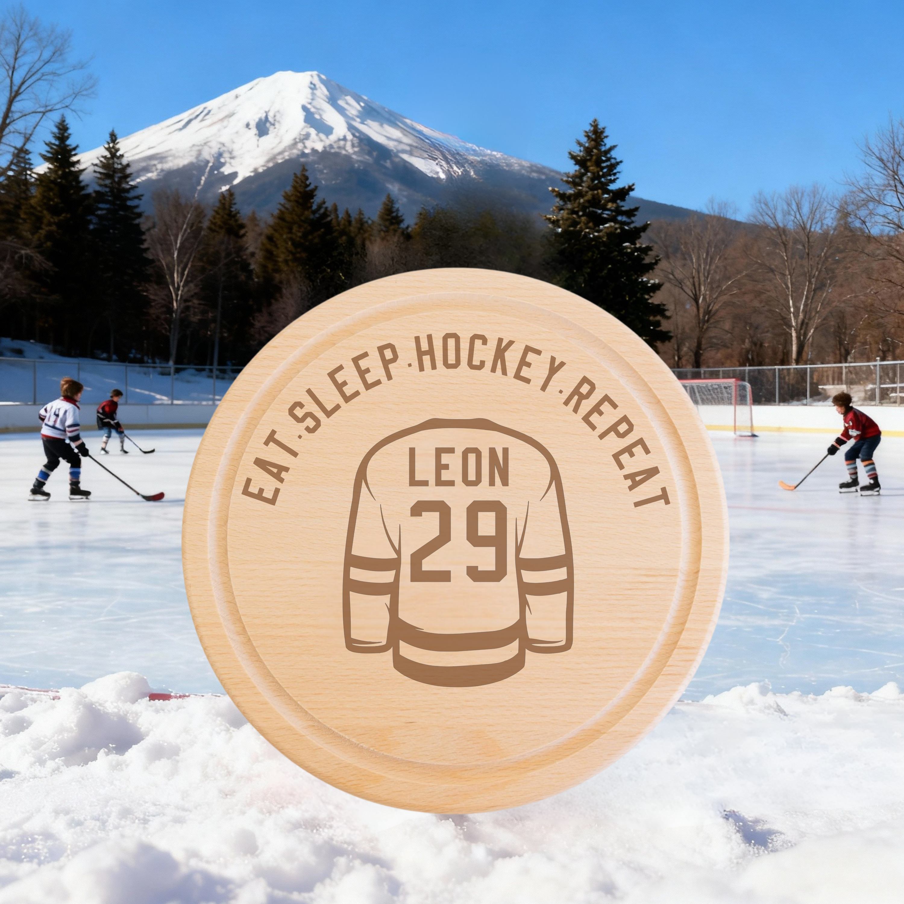 Board round -Eat. Sleep. Hockey. Repeat.-